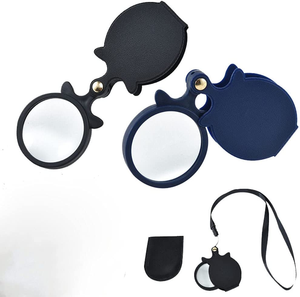 Meichoon 2Pcs 10X Mini Magnifying Glass,Small Pocket Folding Magnifier with Rotating Protective Holster for Reading Newspapers/Books/Magazines,Science,Jewelry,Hobbies(Black+Blue) image number 3