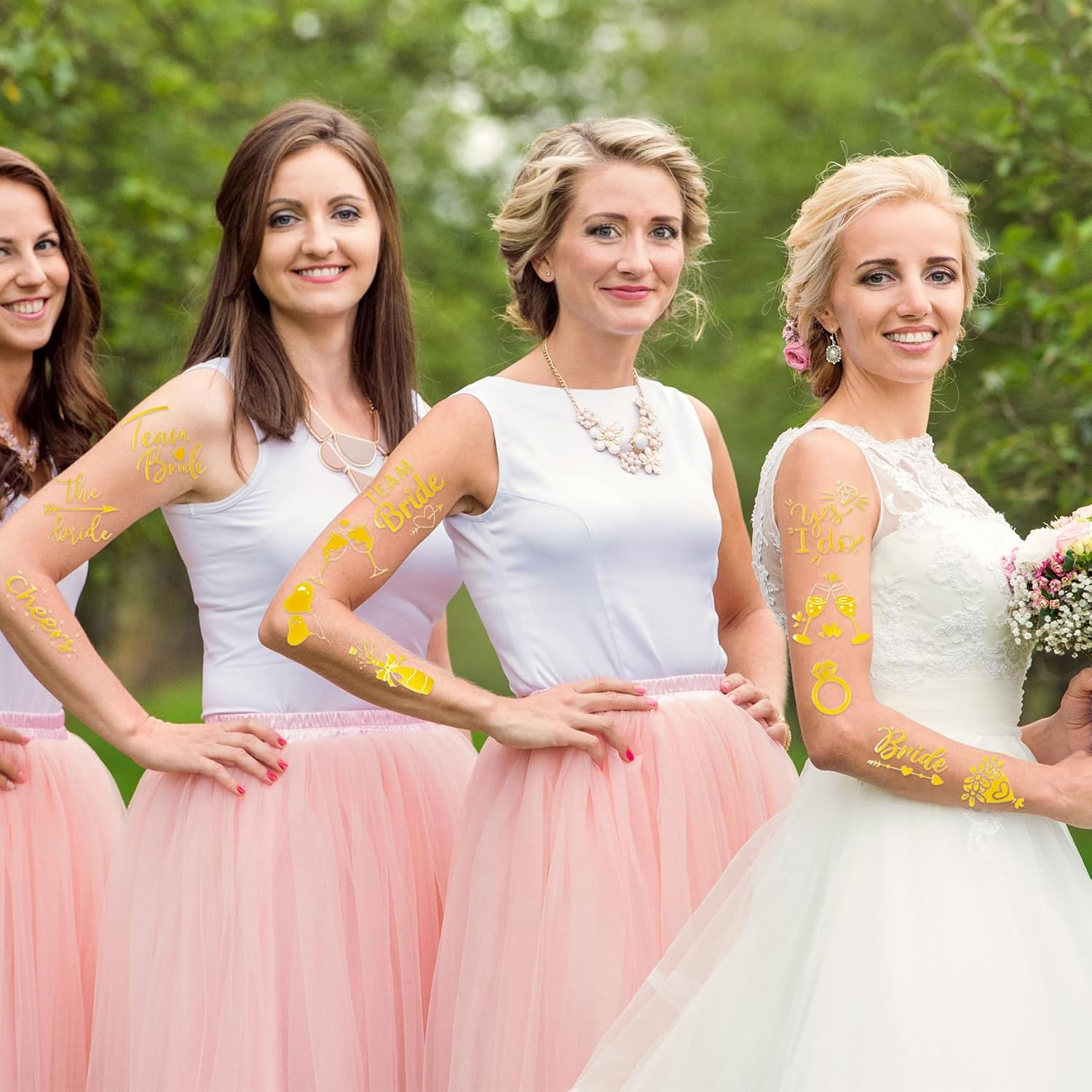 JGA Tattoo Women Gold, 6 Sheets Stag Night Tattoos Team Bride Wedding Temporary Tattoos Hen Party Accessories for Stag Night Wedding Hen Party Accessories