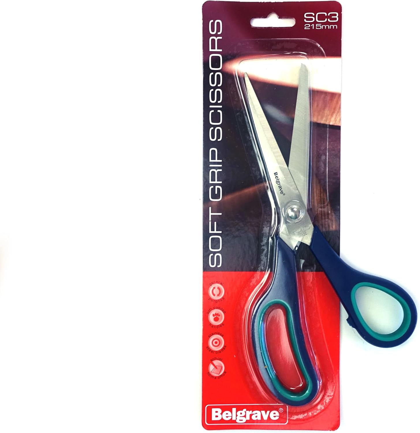 Belgrave General Purpose Scissors, 215Mm, Soft Padded Handles, Stainless Steel Blades, Blue & Green, Ideal for School, Home, and Office Use