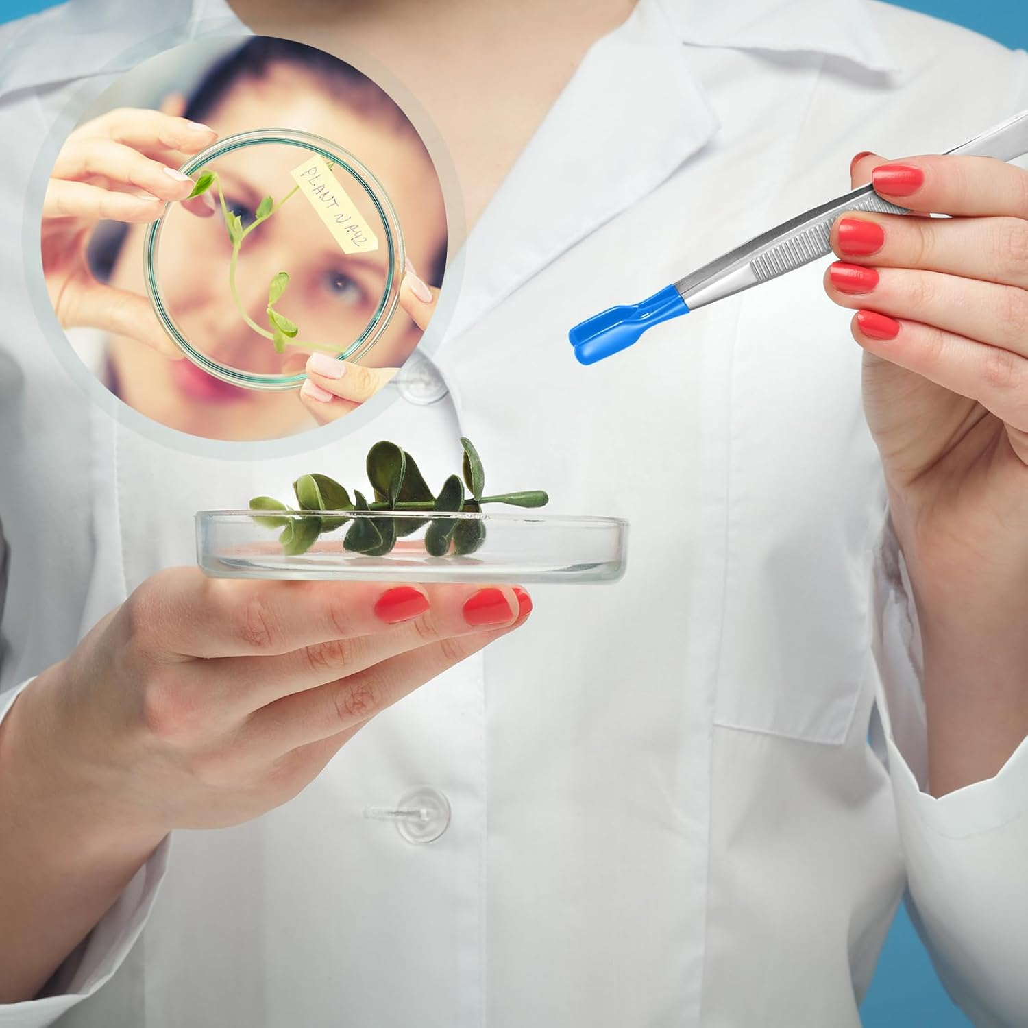 Honoson 3 Pieces Tweezers with Rubber Tips PVC Coated Set Rubber Straight Flat Tip Long Bent Tweezers for Crafts Stamps Beads Jewelry Tools(Blue) image number 3