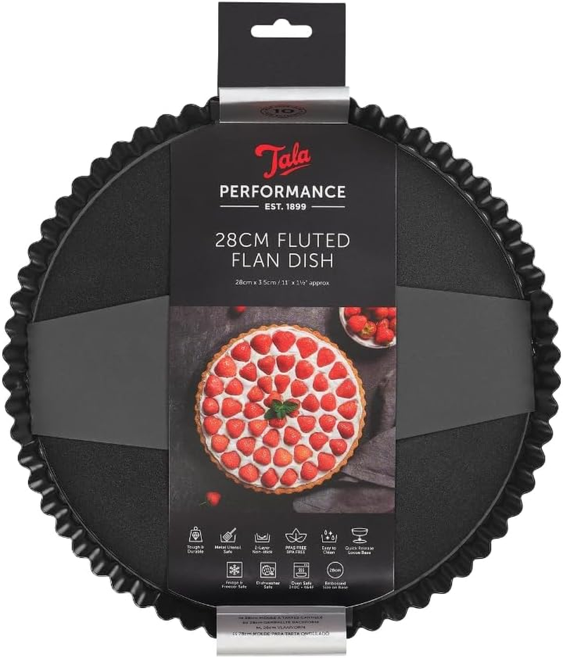 Tala Performance 28 Cm Dia Fluted Tart Tin, Professional Gauge Carbon Steel with Eclipse Non-Stick Coating, Loose Base, Perfect for Savoury or Sweet Tarts, Flans, Quiches, or Desserts