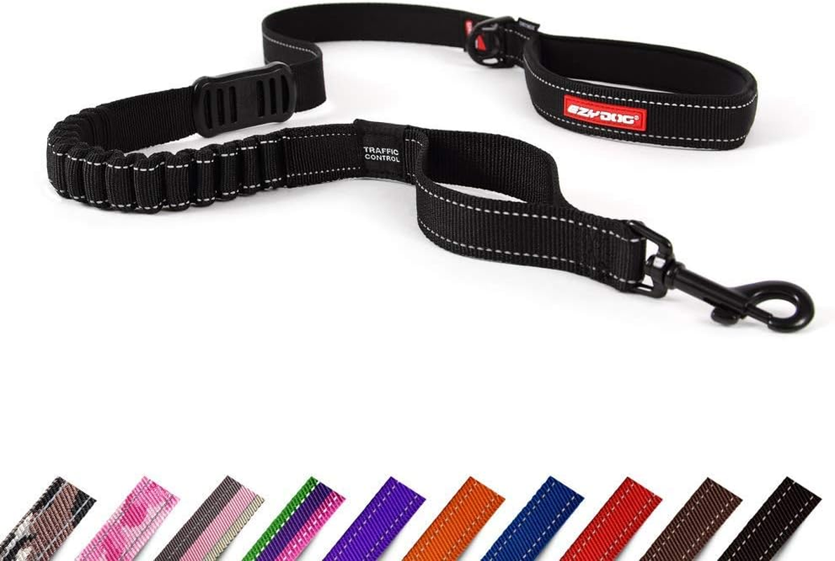 Ezydog Zero Shock Dog Leash 25" - Shock Absorbing Lead for Dogs, Reflective, Neoprene Handle, Soft Nylon Webbing (64Cm, Red)