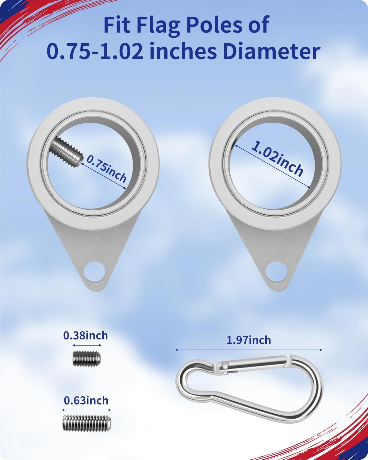 Loretoy 2 Pack Aluminum Alloy Flag Pole Rings, 360 Degree Rotating Flagpole Flag Mounting Rings Spinning Flag Pole Kit with Carabiner for 0.75-1.00 Inch Diameter Flagpole (&Phi; 1 Inch, Silver) - Black image number 6