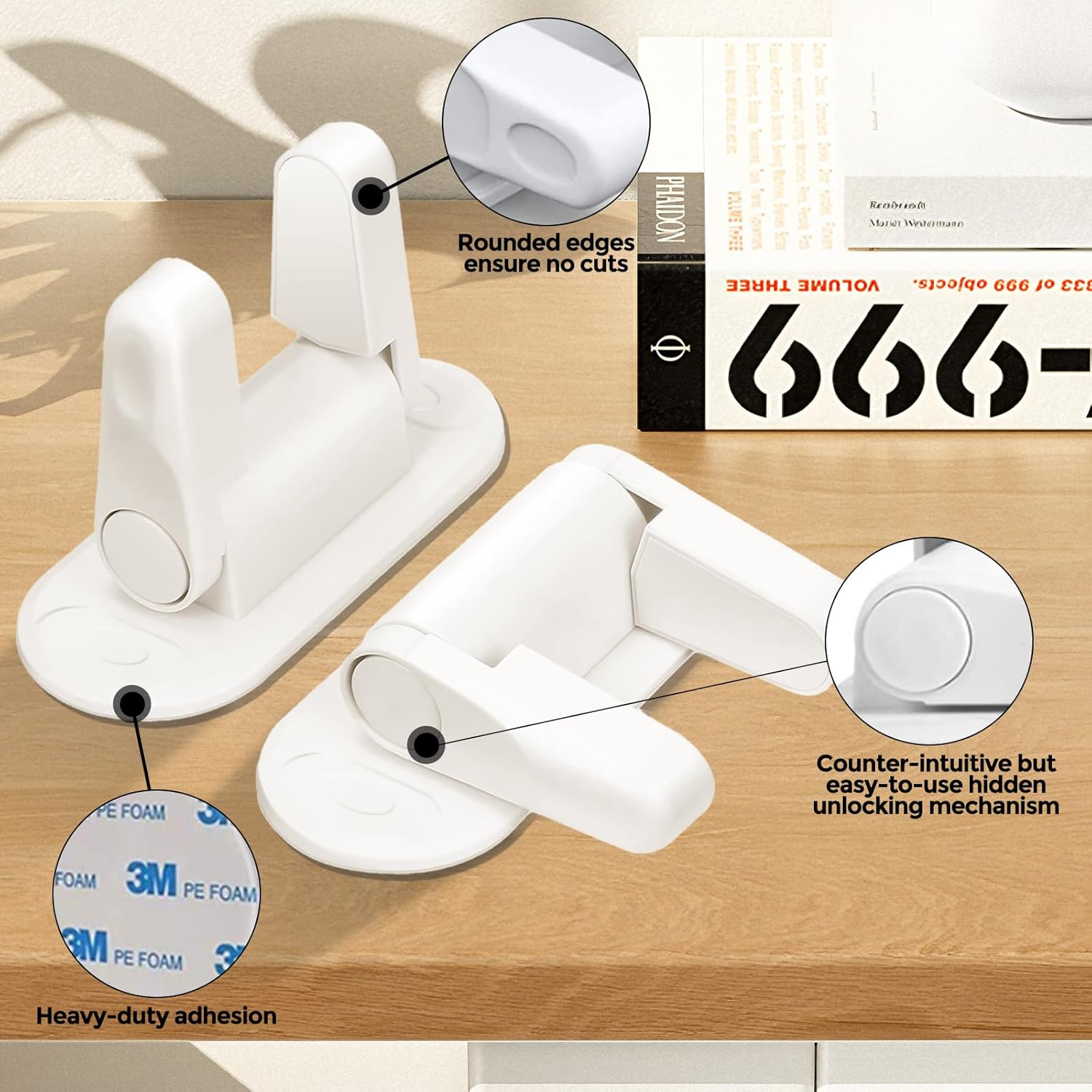 Woobroo Door Lever Safety Lock, 2 Pack Doors Handle Locks without Drilling for Child-Proof & Pet-Proof, Heavy-Duty 3M Adhesive Tape, No Tools Required, White image number 2