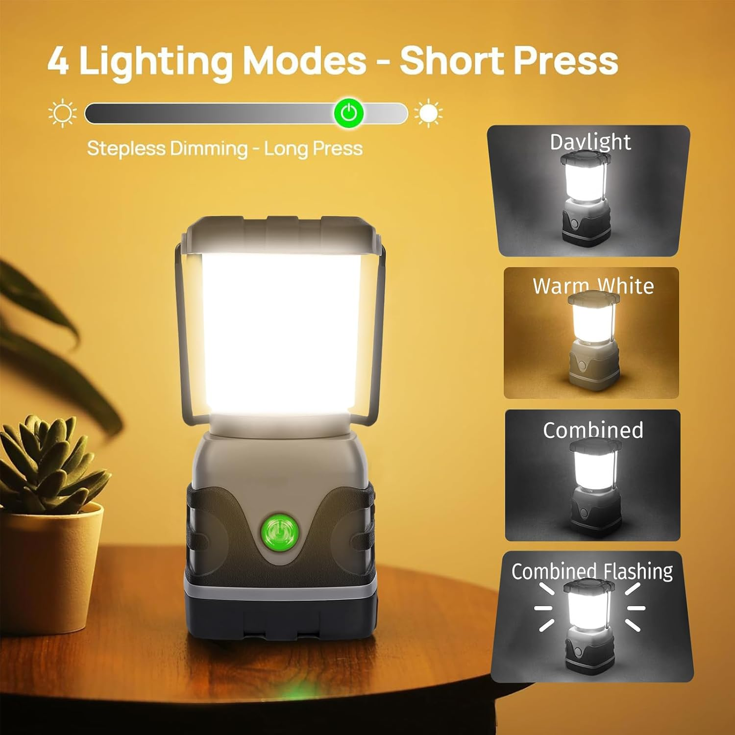 XIULIUU LED Camping Lantern, Battery Powered Camping Lights, 1000LM, 4 Light Modes, IPX4 Waterproof Tent Lights, Portable Flashlight for Power Outages Emergency Hurricane Hiking Not Rechargeable 1PCS image number 5