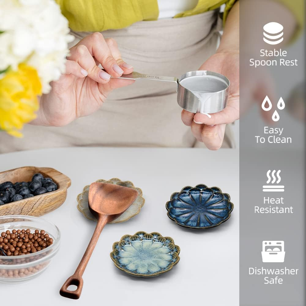 LINXUXIE Ceramic Stable Spoon Rest 3PCS Multifunctional Glaze Ceramic Dinner Plates Set Heat Resistant Porcelain Spoon Utensil Holder in Kitchen Counter Kitchen Dining Table Decor (Sunflower 3PCS) image number 5