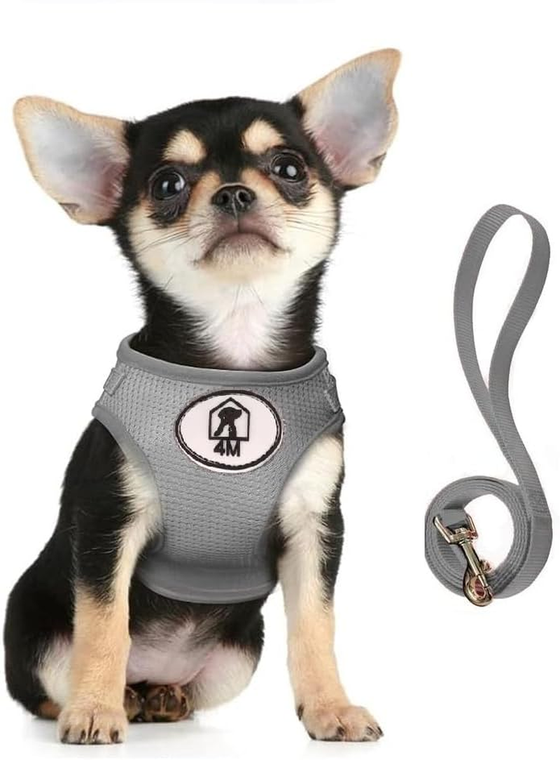 4M Pets No-Pull Reflective Mesh Dog Harness & Leash &ndash; Breathable, Step-In Vest for Small & Medium Dogs (Gray, XL)