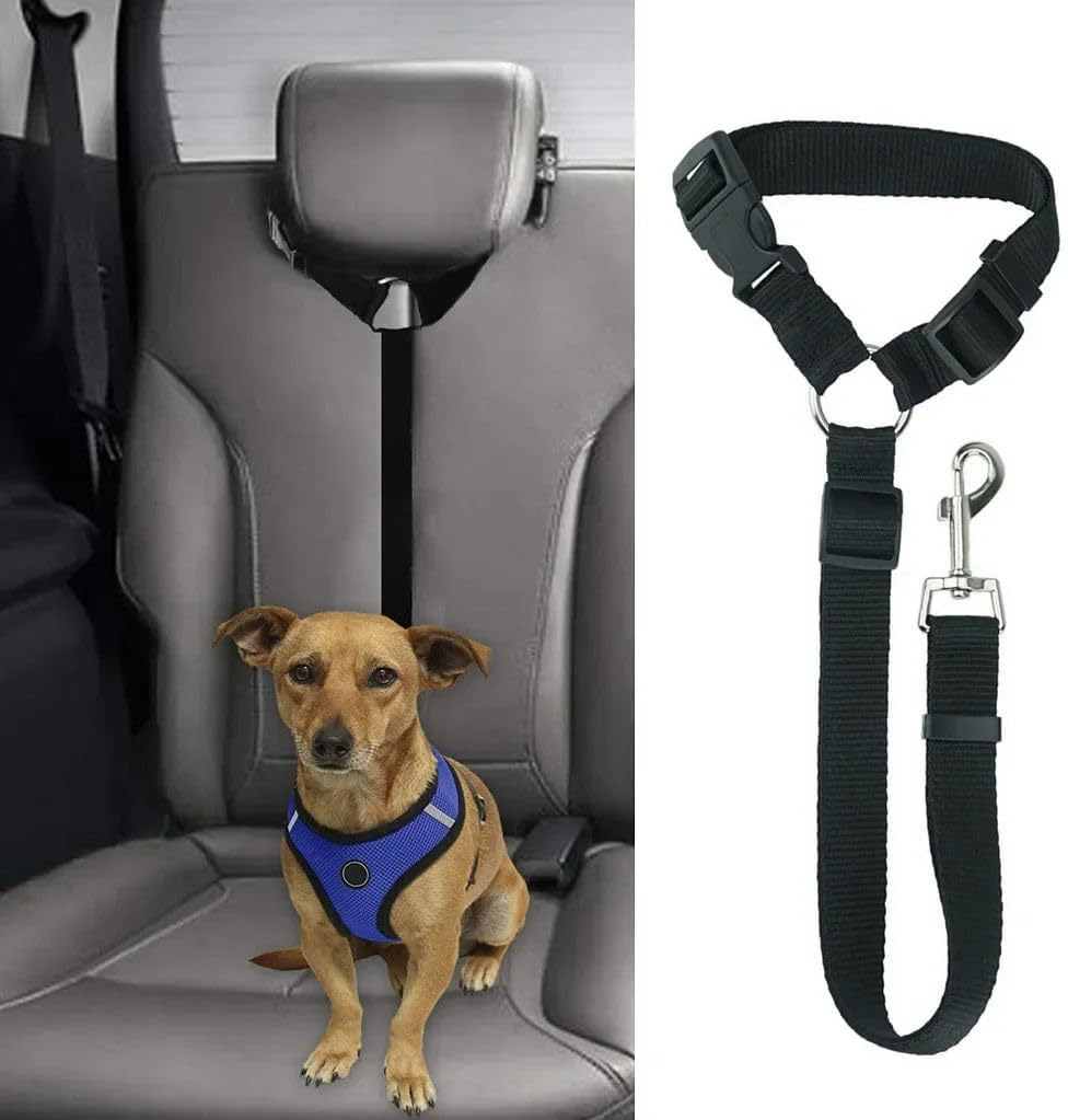 2 Packs Dog Cat Safety Seat Belt Strap Car Headrest Restraint Adjustable Nylon Fabric Dog Restraints Vehicle Seatbelts Harness (Blue) image number 4