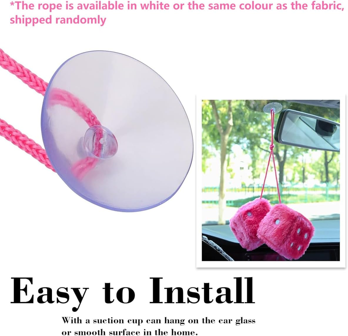 AIMALL 2PCS Plush Fuzzy Dice for Car Rearview Mirror, 2.95" Soft Touch Hanging Dice with Suction Cup, for Vehicles and Home - Black image number 5