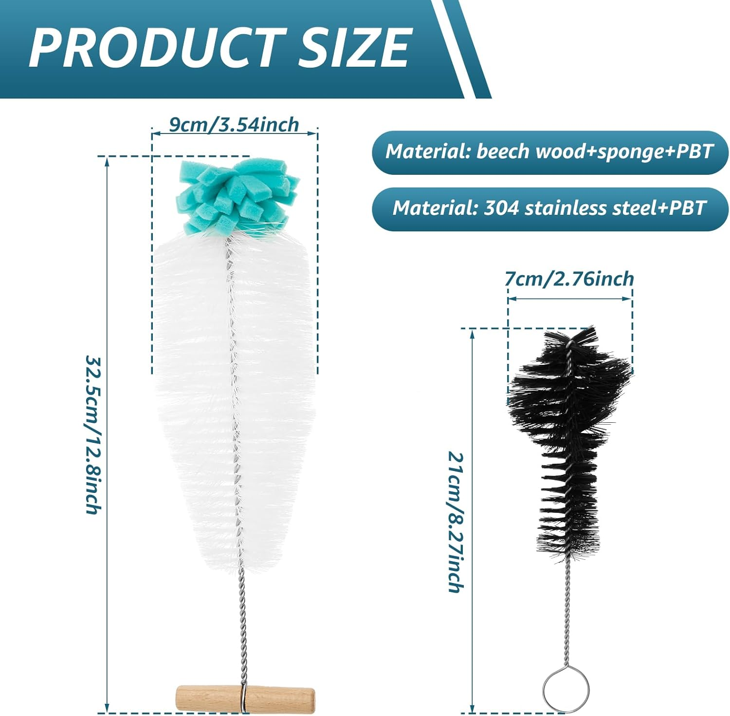 Awobepl 2Pcs Glass Cleaning Brush Set,Deep Washing Bottle Cleaning Brush Set,With Non Slip Handle,Efficient Bottle Cleaner Tool for Jar image number 3