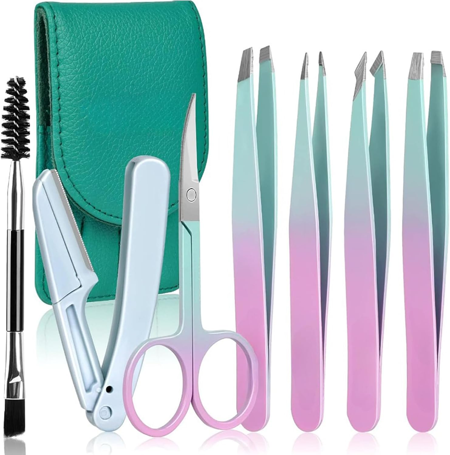 AYAITEE Tweezers for Women Facial Hair, 7PCS Stainless Steel Precision Eyebrow Tweezers Set, Beauty Tools for Ingrown Hair & Splinter Removal image number 5