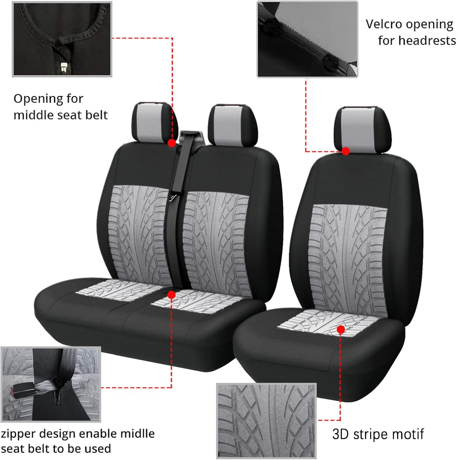 TOYOUN Van Seat Covers Universal Fit Most Vans Trucks Lorry Front Seat Covers Single & Double Car Seat Covers for Single Driver and Double Passenger Seat 2+1 Seat Covers, Gray image number 1