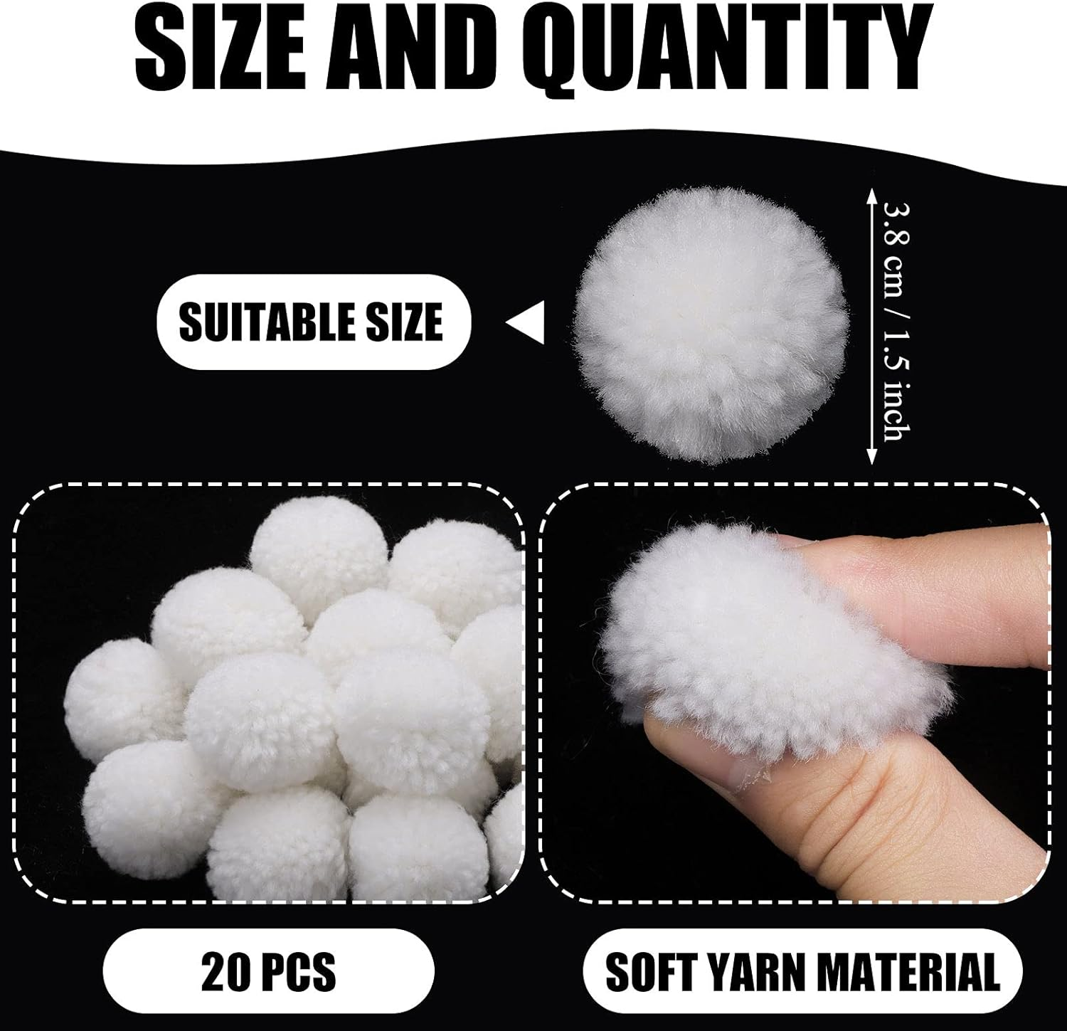Syhood 20 Pcs Christmas Yarn Pom Poms Balls for DIY Handmade Crafts Fuzzy Pompoms for Christmas DIY Hats Thanksgiving Party Holiday Hanging Home Decorations(1.5 Inch,White)