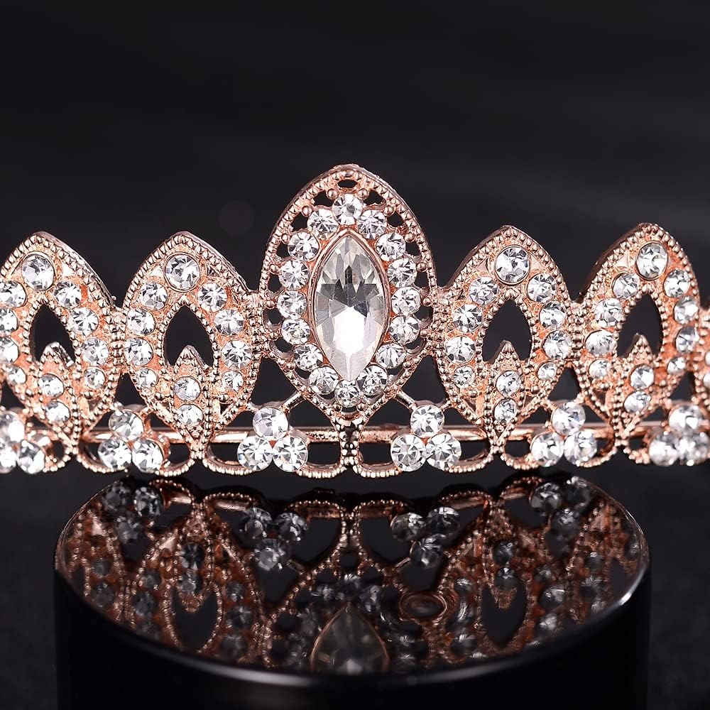 Rhinestone Crystal Tiaras and Crowns Headband for Women Birthday Pageant Wedding Prom Princess Crown,Rose Gold - Rose Gold Tiara-2 image number 4