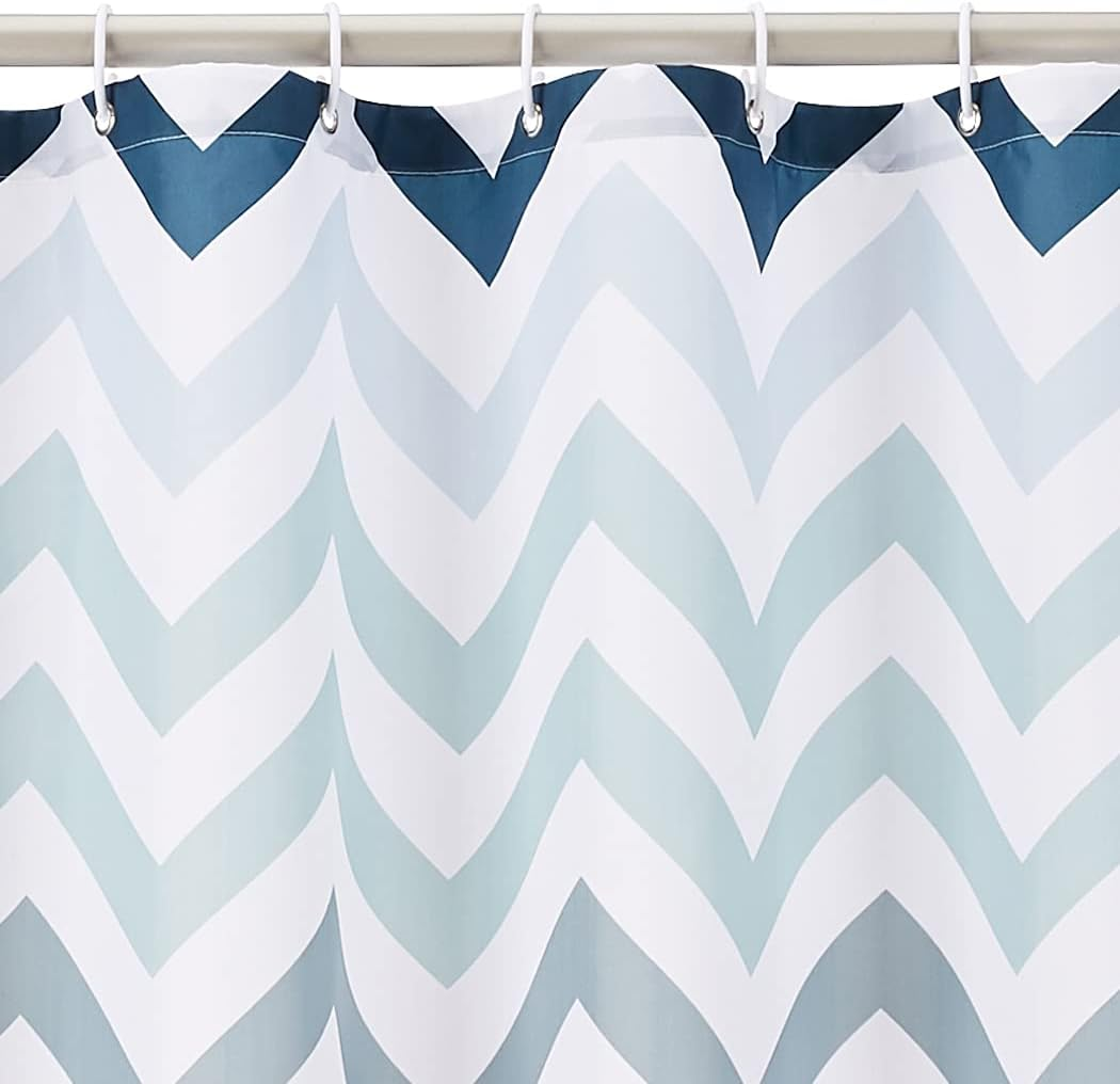 Amazon Basics Fabric Shower Curtain with Grommets and Hooks, 183 X 183 Cm, Blue Ombre Chevron - Gray Stripe image number 4