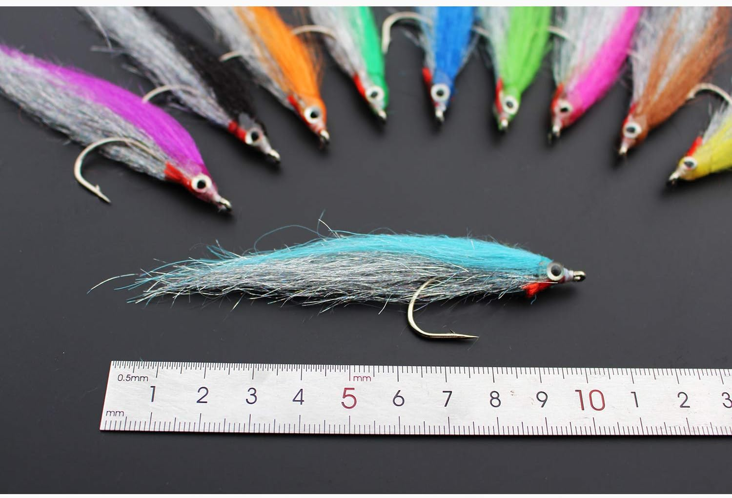 Tigofly 10 Pcs 10 Colors 1/0 4Cm High Carbon Hook Holo Silver Salmon Trout Sea Bass Steelhead Minnow Fly Fishing Flies Lure Set image number 3
