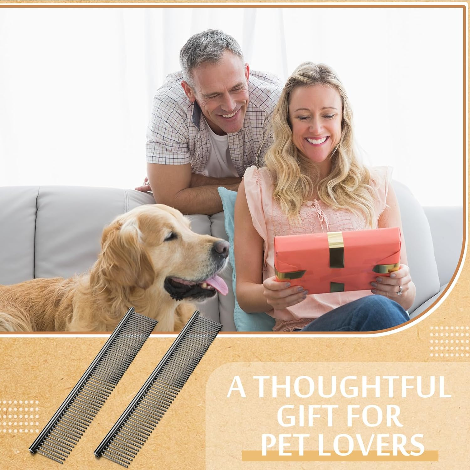 Boao Stainless Steel Pet Comb Pet Grooming Comb Rounded Teeth Dog Comb for Large, Medium and Small Dogs and Cats with Tangled Short/Long Hair (19 X 3.3 Cm) image number 1