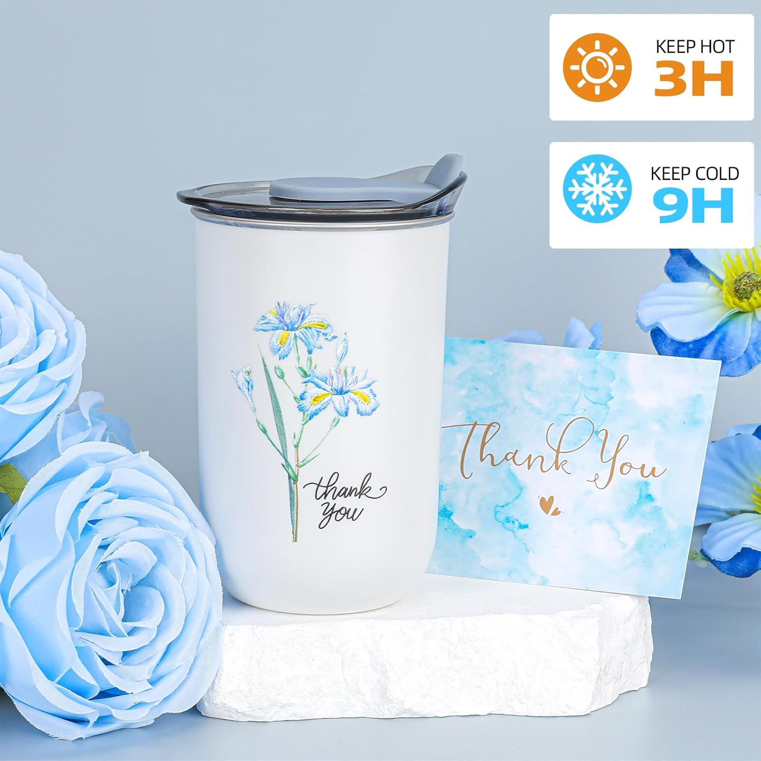 Pengtai Thank You Gift for Women,Appreciation Gift Set with Tote Bag, Stainless Steel Tumbler, Candle, Bath Bomb, Card, Lily of the Valley Decor & Basket for Boss,Teacher, Coworker, Friend image number 1