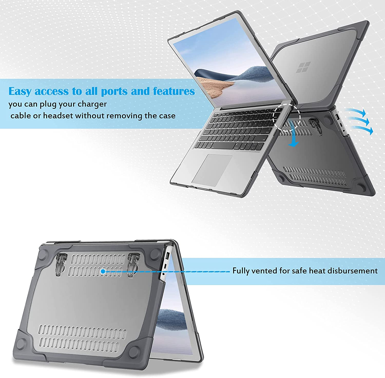 Procase Protective Case for 15 Inch Surface Laptop 5/4/3, Heavy Duty Slim Hard Shell Cover with Foldable Kickstands for 15" Laptop 2022 2021 2019 Old Version -Grey image number 2