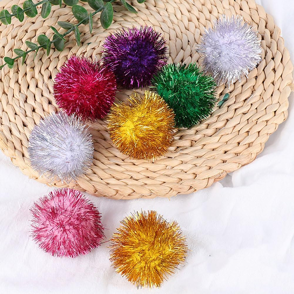 FSSTUD 100 Pcs Colorful Tinsel Pom Pom Balls Glitter Kitten Balls Sparkle Cat Toys Gift Christmas Party Decoration Embellishments image number 3