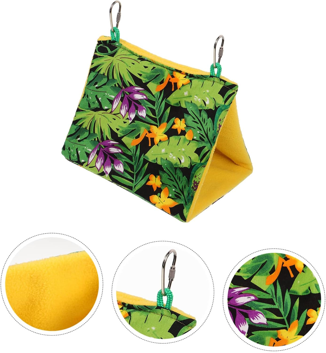 FONDOTIN Summer Parrot Hanging Hammock Bird Nest with Tropical Print Comfortable Sized Bed for Small Birds like Canaries and Parakeets Secure Sunshade Shelter for Cage Window image number 6