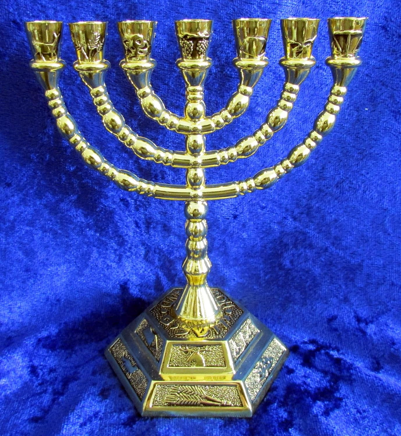 12 Tribes of Israel Jerusalem Temple Menorah Choose from 3 Sizes Gold or Silver (Gold 8 Inches)