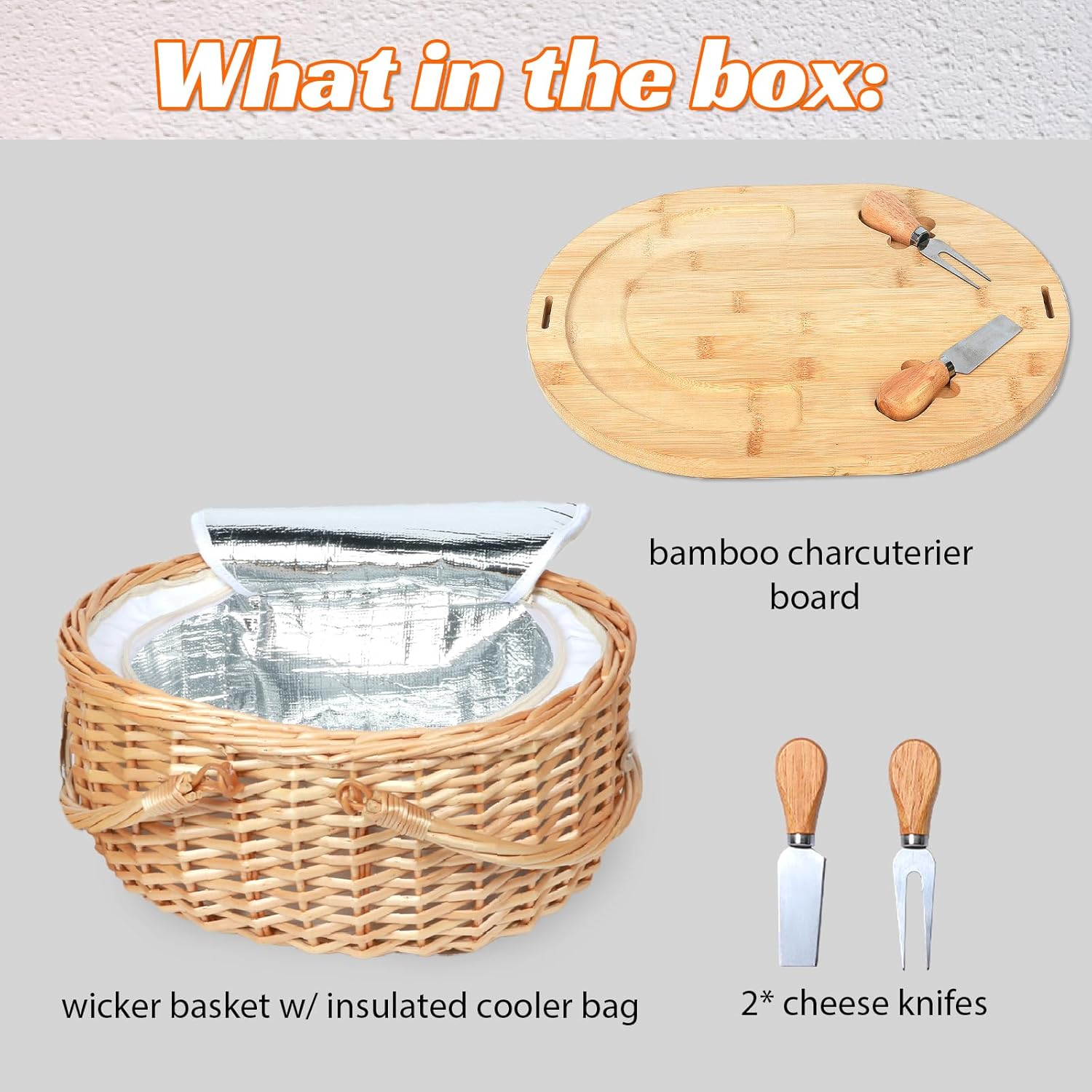 Hap Tim Wicker Picnic Basket Set with Charcuterie Boards for 2 - Unique Gifts Ideas for Couple, Engagement, Wedding, Bridal Shower, Family, Christmas, White Elephant Gifts for Adults(Y2408A-1) image number 4