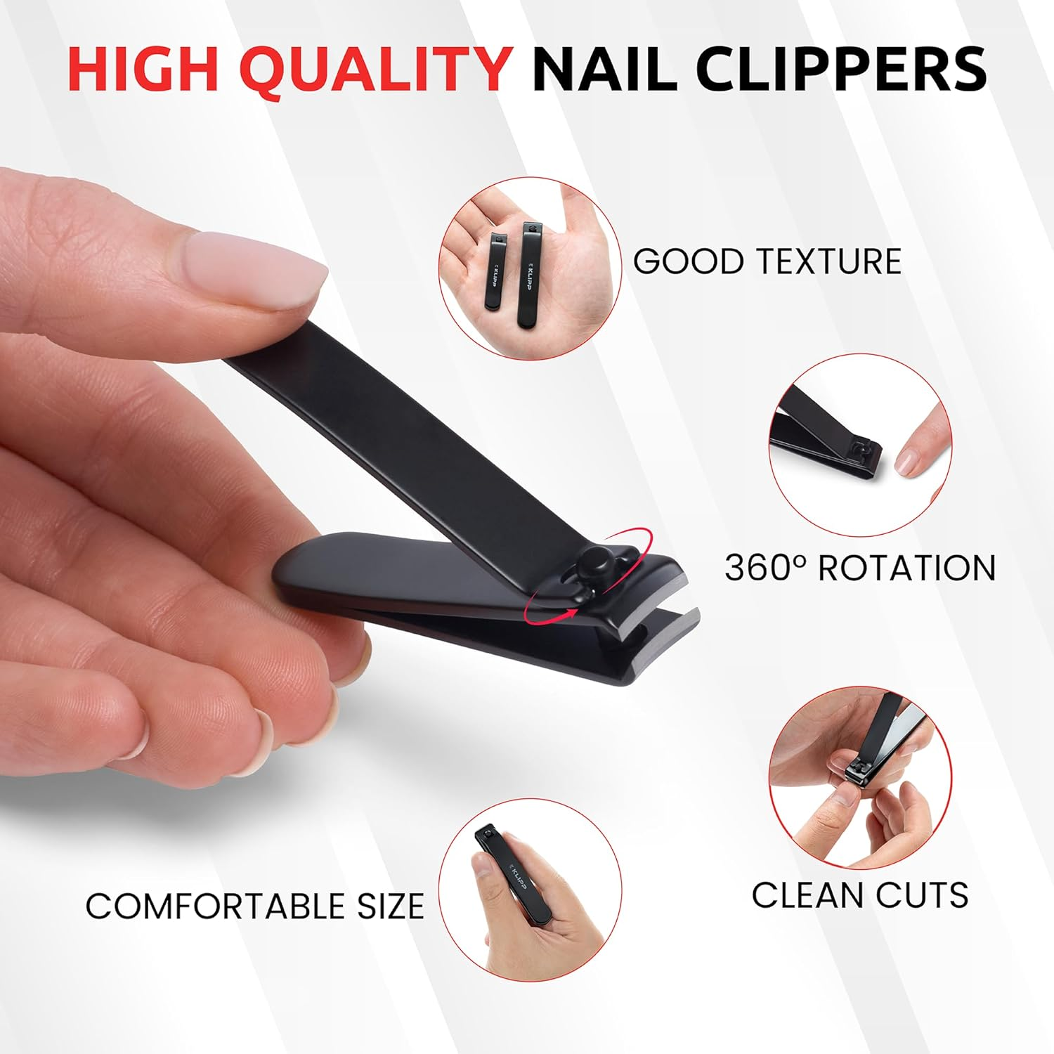 Nail Clippers for Men & Women &ndash; Ultra Sharp Stainless Steel Fingernail Clipper & Toenail Clippers with Curved & Straight Blades Toe Professional Nail Cutter Kit with Tin Case for Travel (Black) - Black image number 6