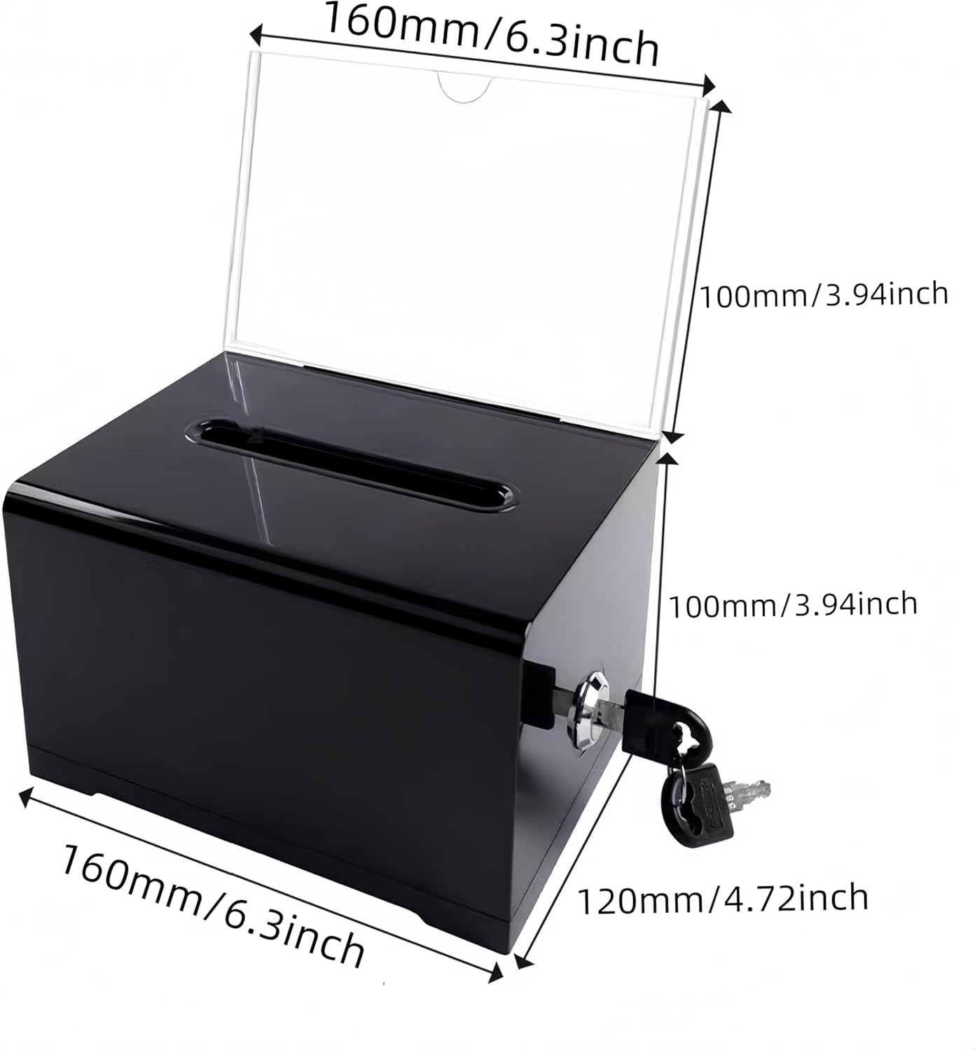 Donation Box with Lock, Acrylic Donation Boxs,Black Ballot Boxs with Sign Holder, Suggestion for Fundraising for Suggestion Box Storage Container(Black) image number 2