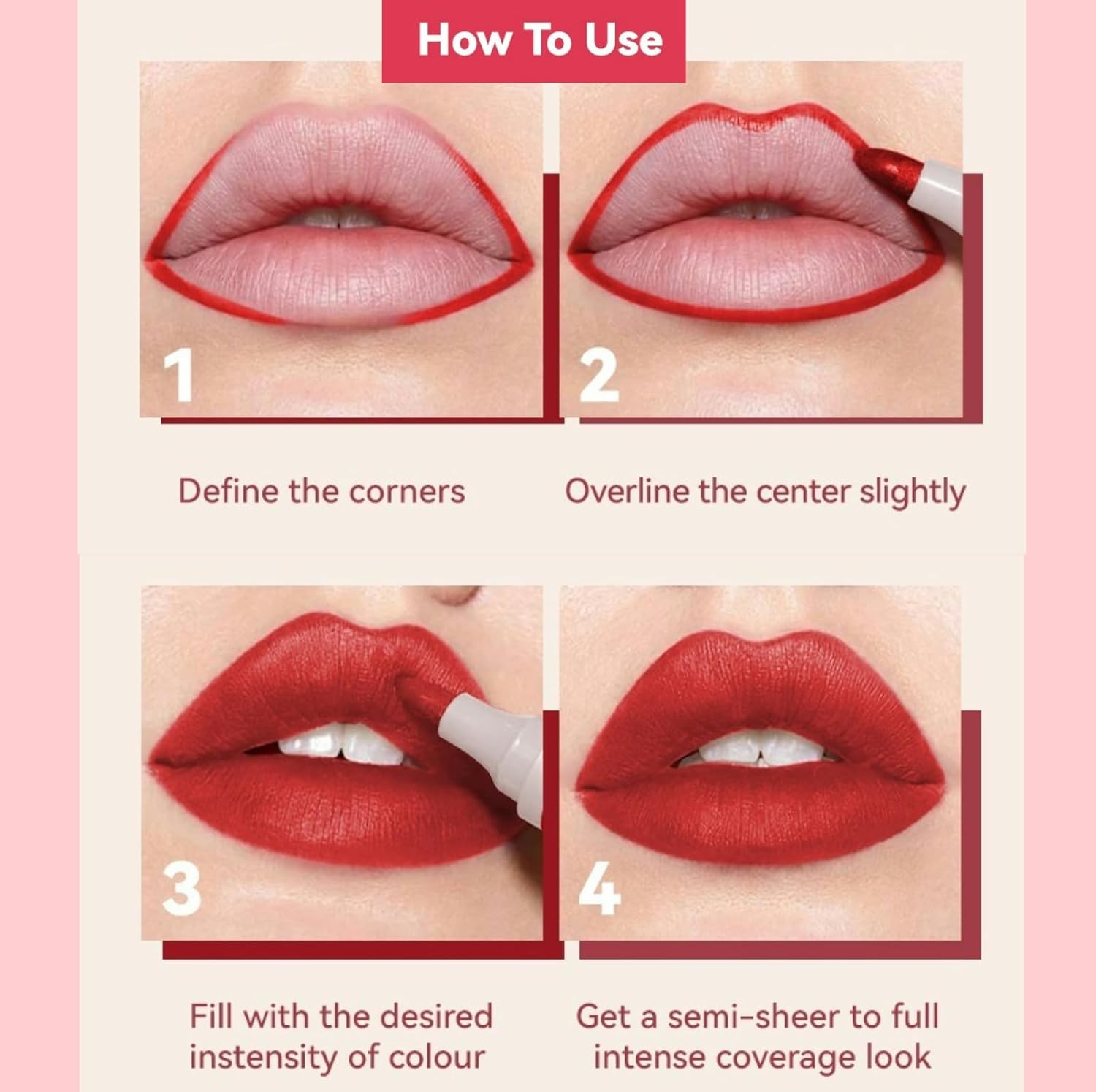 4Colors Lip Stain Marker &ndash; Long-Lasting Waterproof Lip Tint, High-Pigment Smudge-Proof Lip Stain Pen, 3Ml/Each