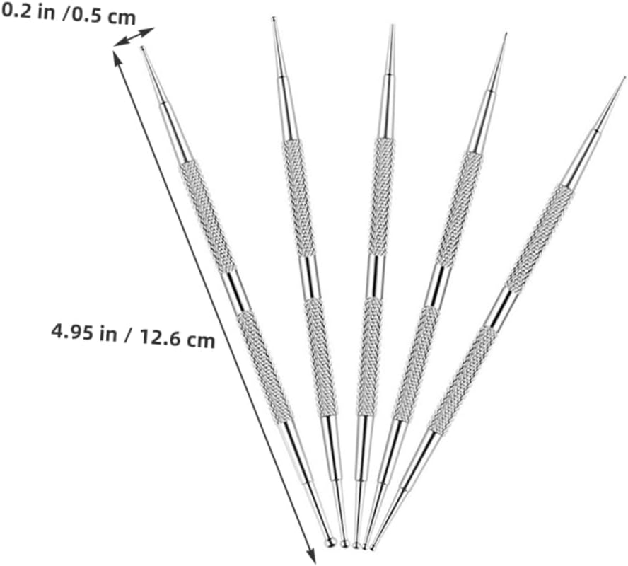 ELAYARD 5Pcs Nail Art Drill Pen Nail Art Tools Dotting Tools Manicure Kit Silver Stainless Steel image number 4