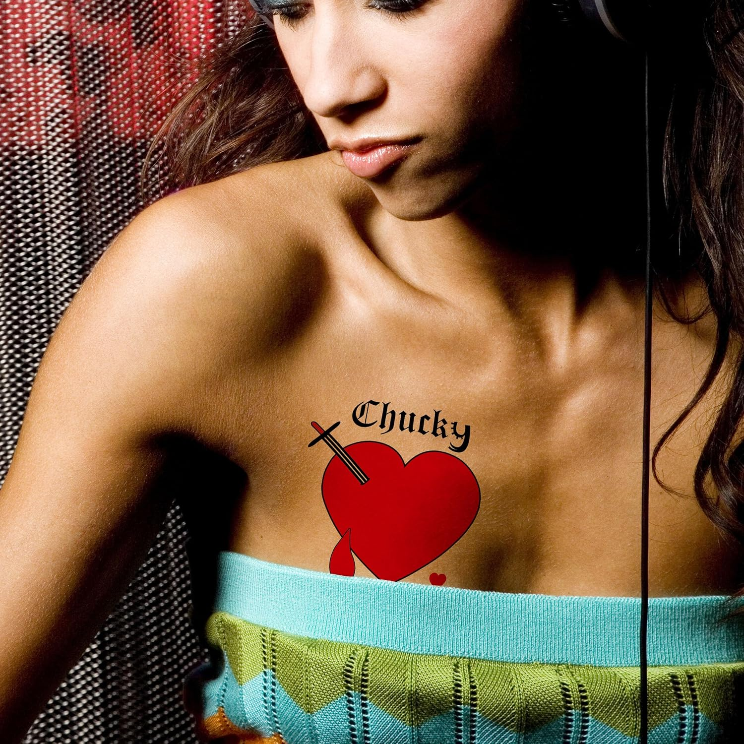 PADOUN Chucky Heart Tattoo, 6-Sheet Bride of Chucky Heart Temporary Tattoos for Adults Kids Halloween Costume Parties Cosplay image number 2