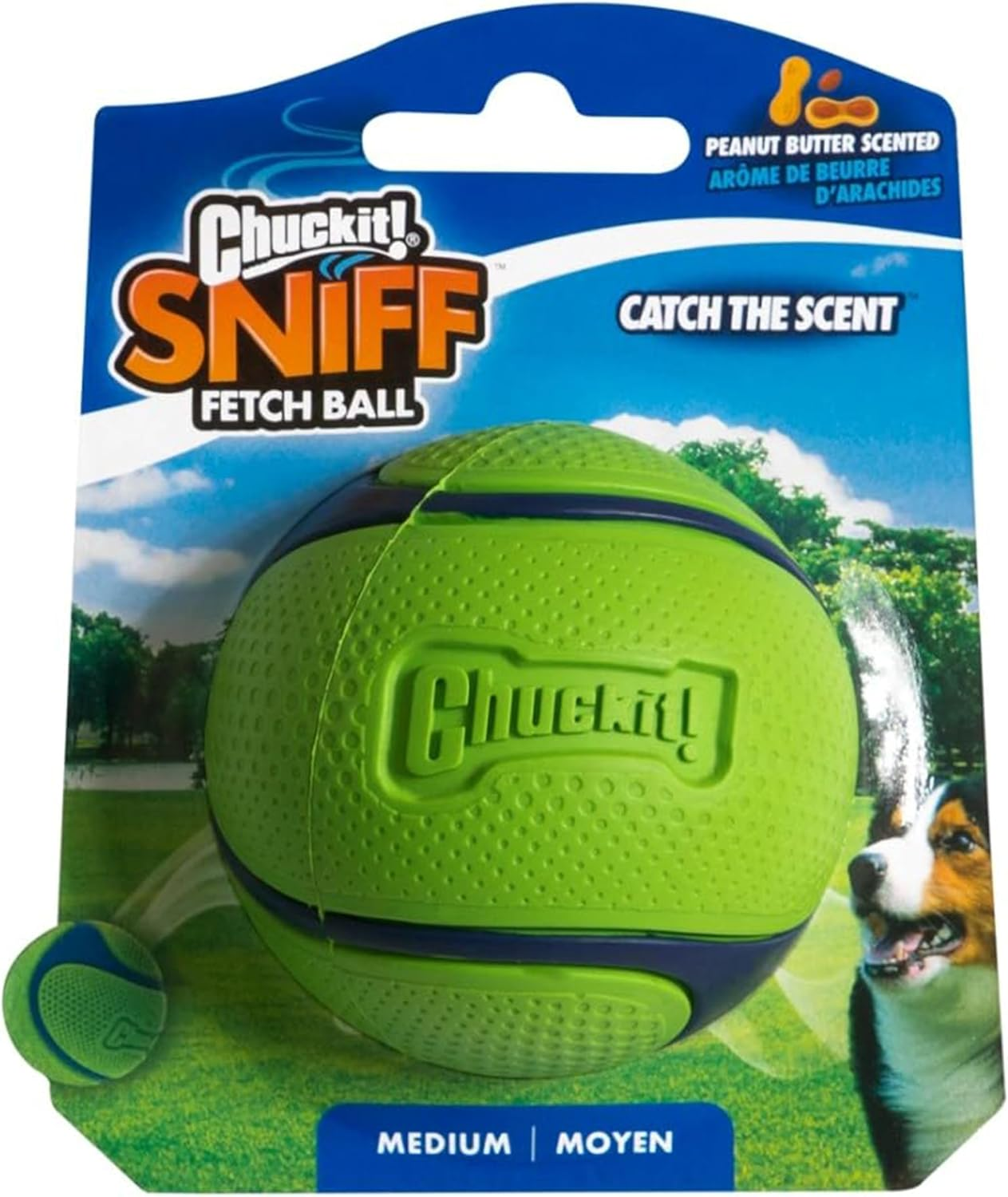 Chuckit! Sniff Ball Dog Toy, Durable High Bounce Peanut Butter Scented Rubber Dog Ball Fetch Toy, Medium, 1 Pack