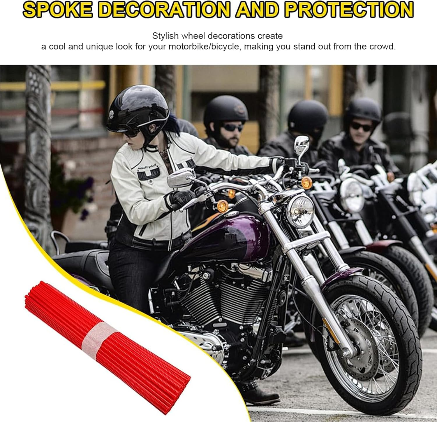 72-Pack Universal Spoke Protector Guards for Bikes, Motorcycles, Wheelchairs & Off-Road Vehicles - Durable Spoke Decorations for 8"-21" Rims (Black) - Blue image number 7