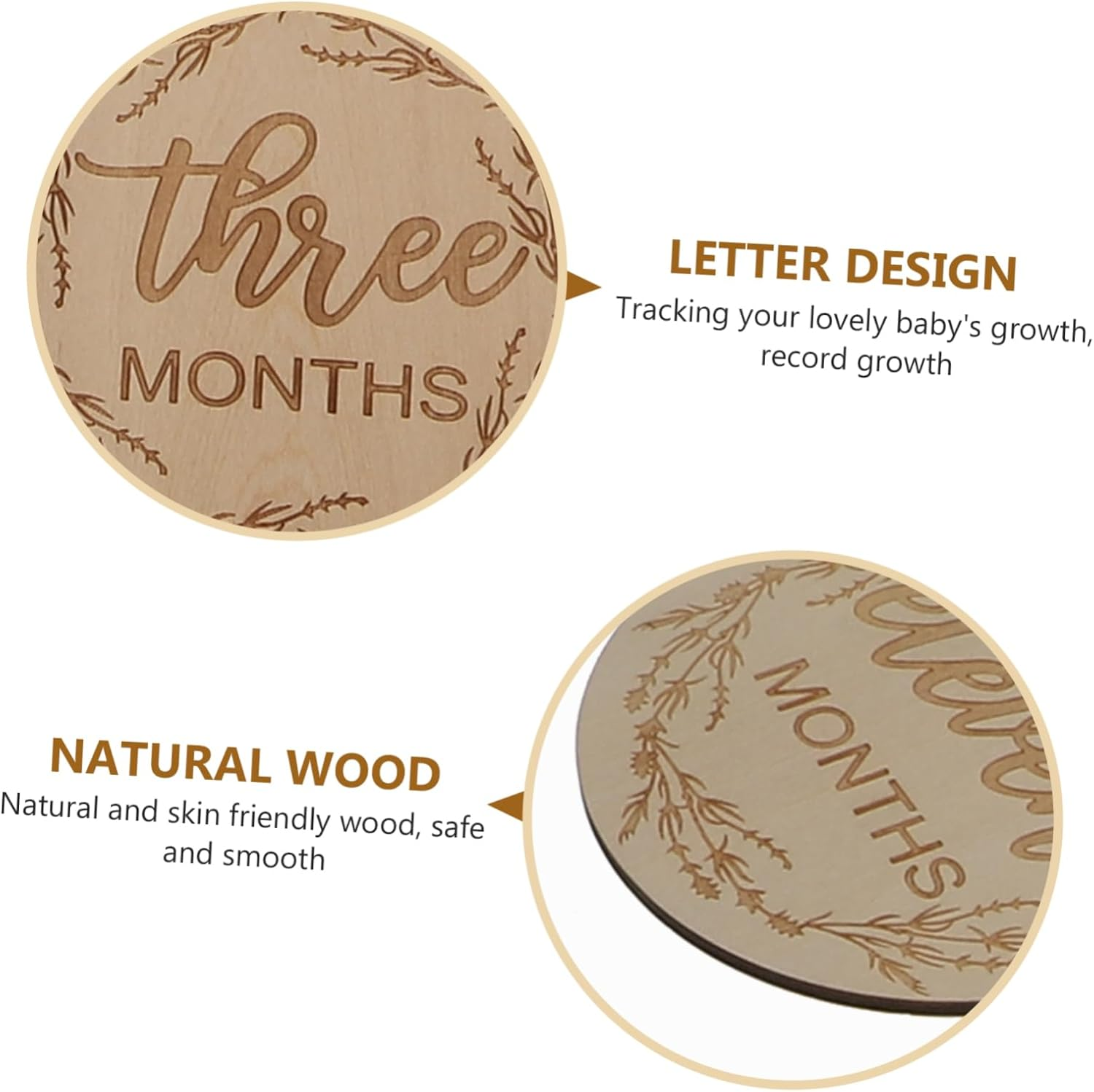 12Pcs Wooden Cards Growth Recording Cards for Boy Girl Monthly Memory Keepsakes Safe Smooth Finish for Parents Photography and Social Media Sharing - Light Brown image number 3