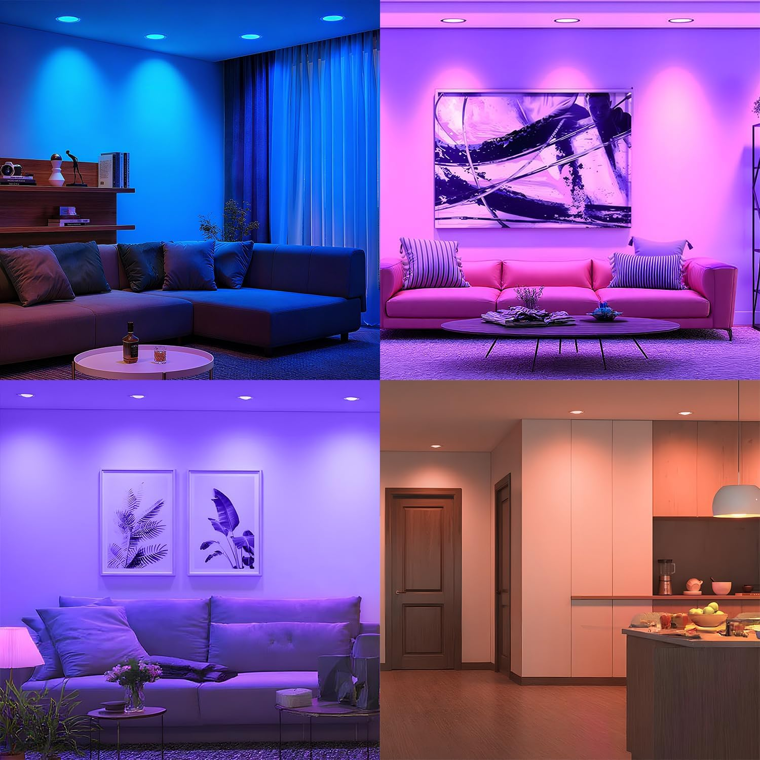 Arotelicht 10W Smart Recessed Downlight, Dimmable RGBW CCT 2700K-6500K, Bluetooth APP Control, 90-100Mm Cutout, 10W 700LM Eye Protection LED Ceiling Lights for Bedroom (RGB+CCT) image number 4