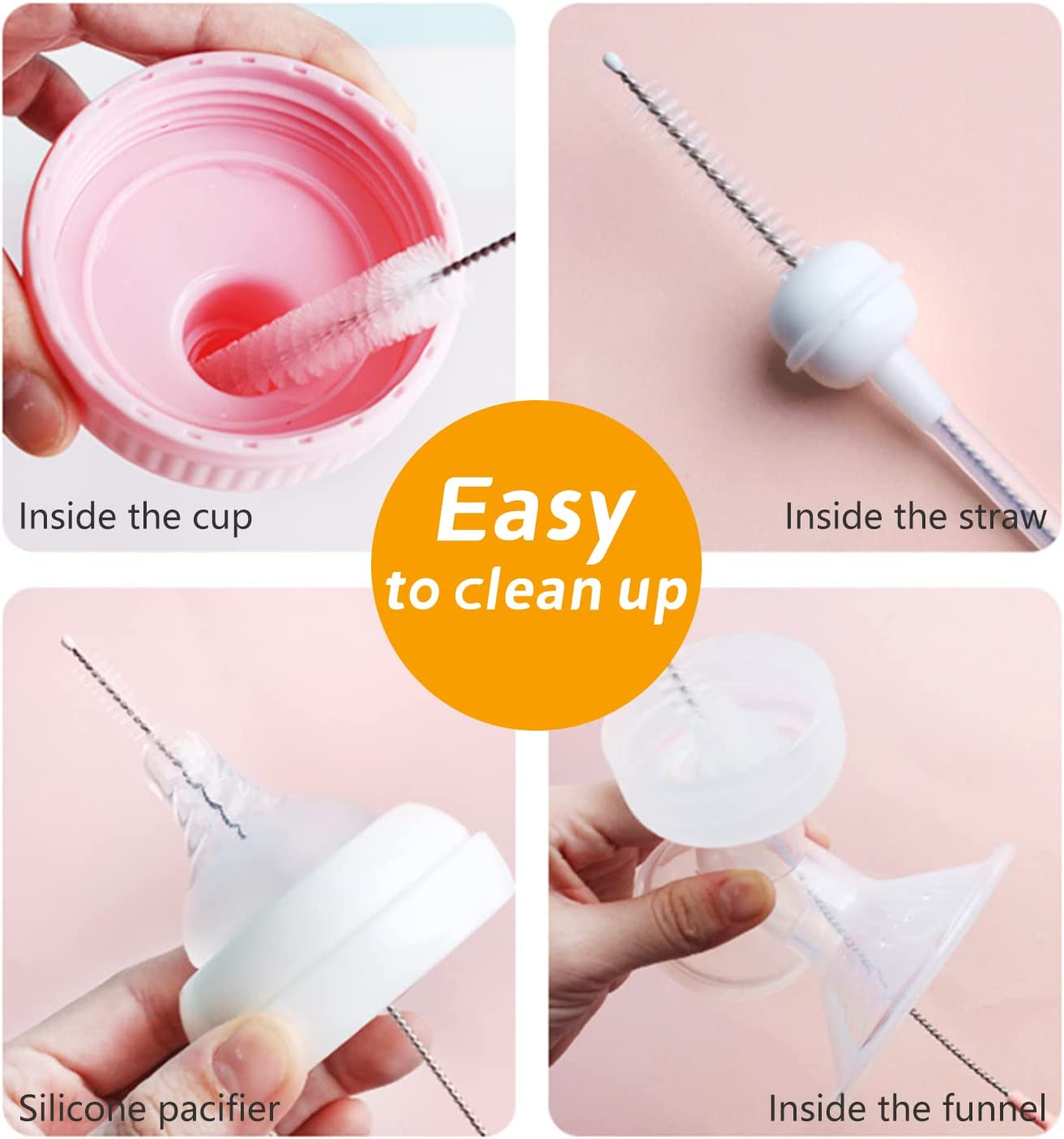 EKIND Black Drinking Straw Cleaning Brush Set, Nylon Pipe Tube Cleaner, Stainless Steel Handle, 5 Type Size for Multiple Diameter Straws image number 3