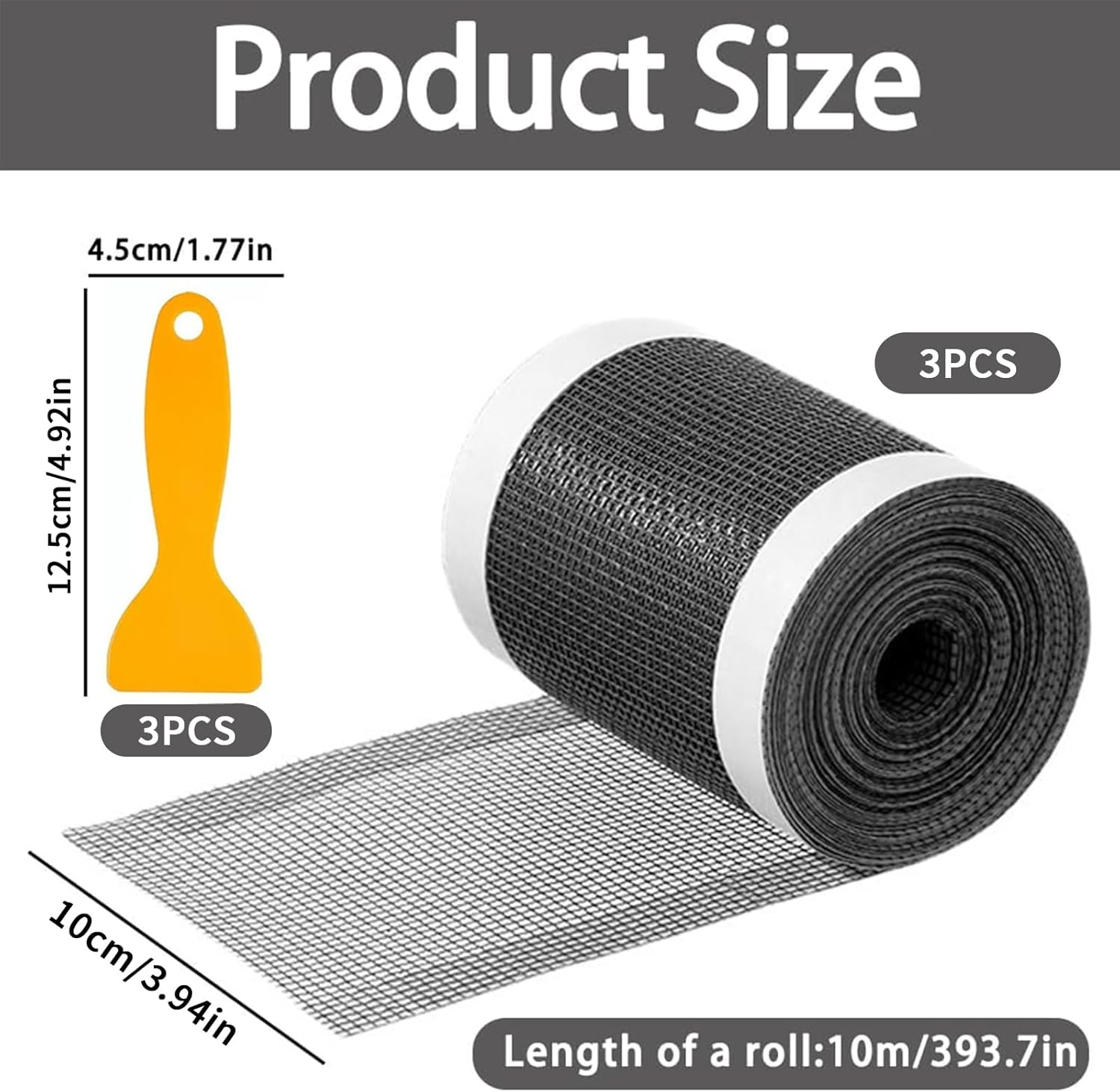 Nlvnmv 3 Pack Disposable Shower Drain Hair Catcher Stickers, Self-Adhesive Mesh Drain Covers with Cleaning Shovel for Bathroom, Kitchen, or Linear Floor Drains (10Cm X 10M/3.93In X 393.7In)