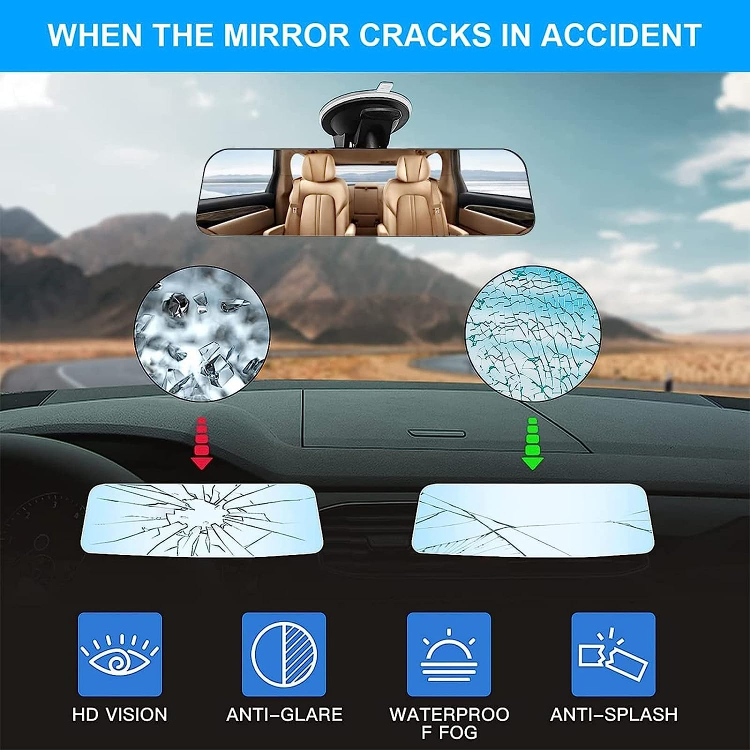 Rear View Mirror Learner Driving Instructor Examiner Mirror Car Interior Mirror Wide Angle 360&deg; Rotating Adjustable with Suction Cup for Car SUV Trucks (240 X 65Mm) image number 4