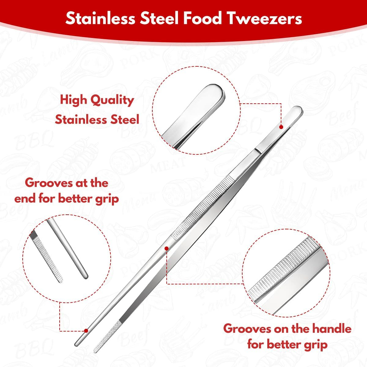 1 PCS Cooking Tweezers Proxima Direct 12 Inch Stainless Steel Long Kitchen Fine Tweezer Tongs for Cooking Sea Food BBQ Medical Beauty Repairing Pet Feeding image number 4