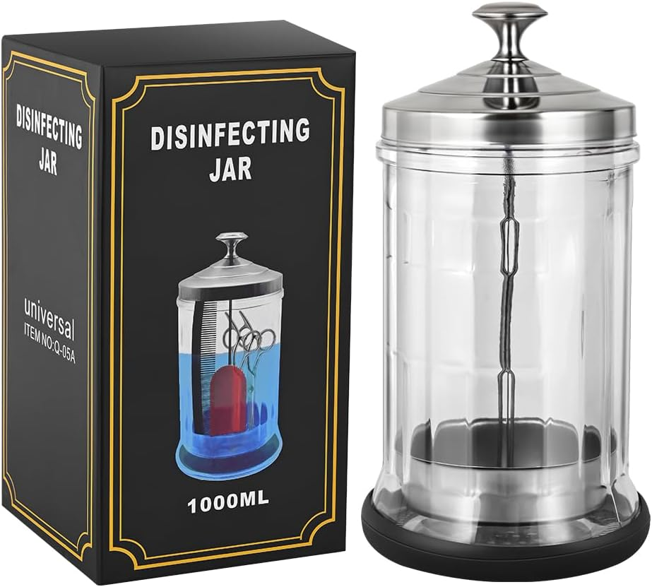 Joliday Barber Disinfectant Jar Manicure Disinfecting Jar with Removable Basket Glass Jar Container for Manicure & Spa Implements (33 OZ) image number 1