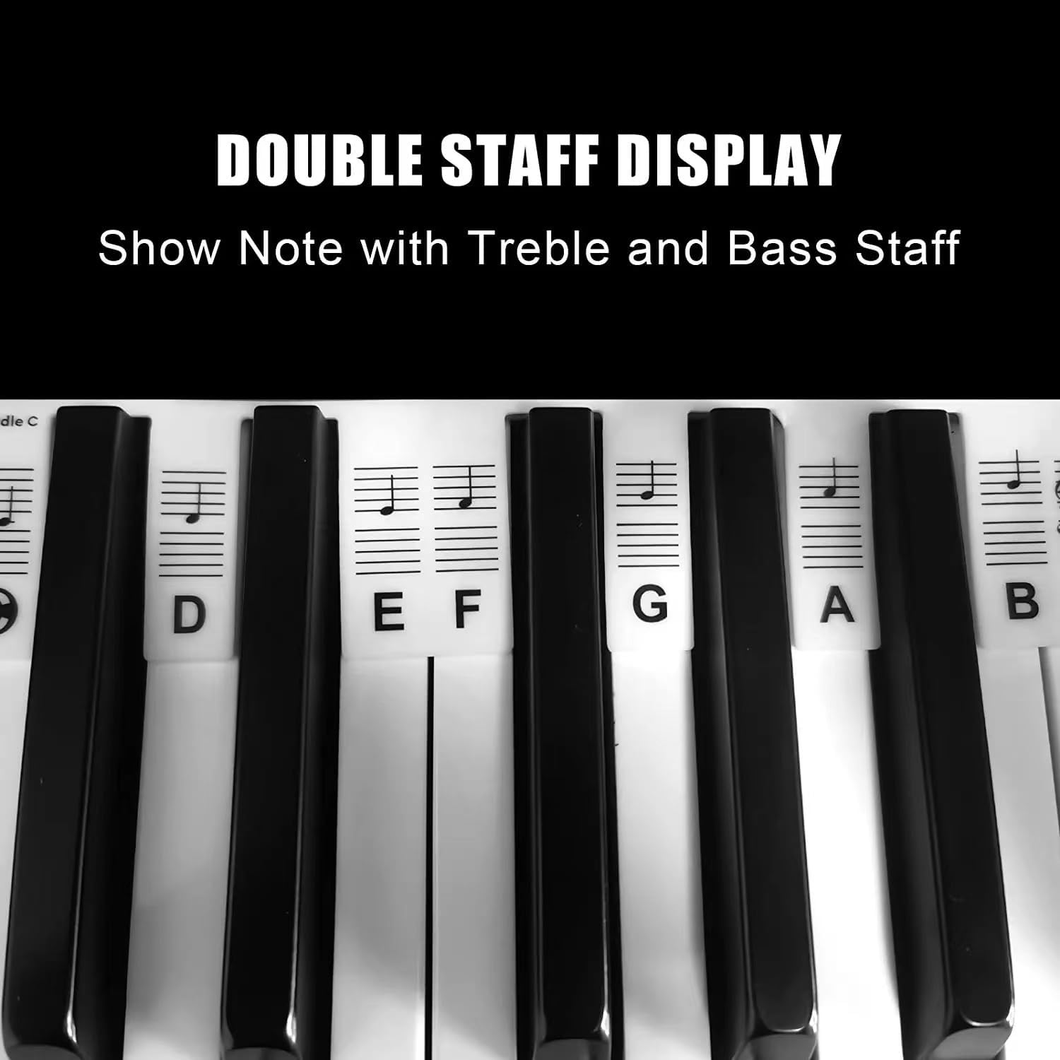 Removable Piano Key Stickers,Reusable Silicone Piano Keyboard Note Labels for Beginners and Kids,88 Keys Full Size,No Need Stickers (Black-88)