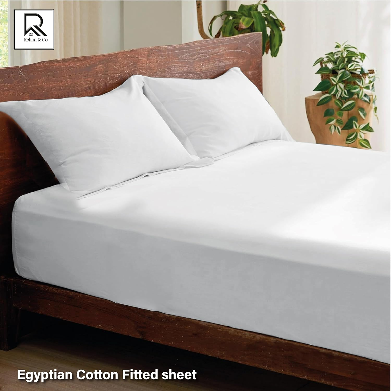Rehan & Co 100% Egyptian Cotton Fitted Sheets 300 Thread Count Breathable Hotel Qulaity Bedding 12&rdquo; / 30Cm Deep Fitted Bed Sheet. (White Fitted Sheet, King) image number 2