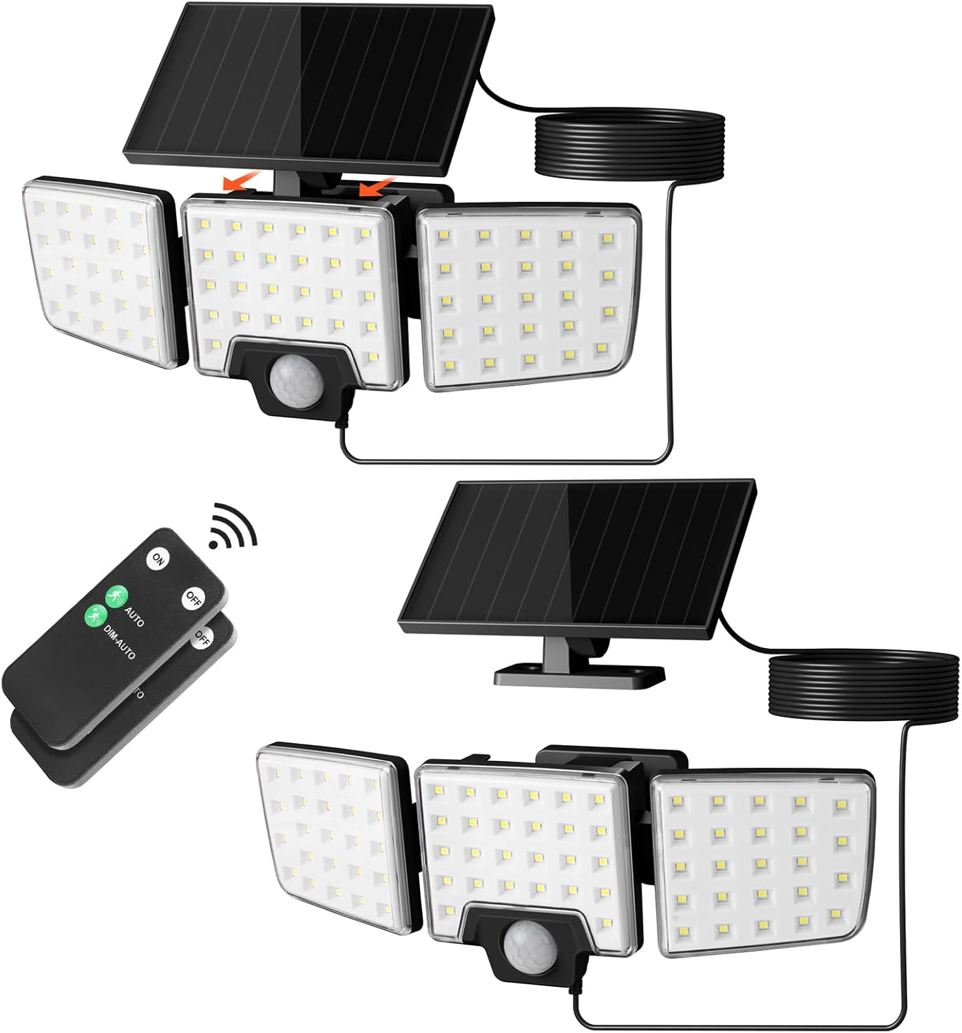 Lepro Solar Security Lights Outdoor Motion Sensor, 2 in 1 Separated and Integrated Remote Control IP65 Waterproof Solar Lights with 3 Light Modes, 3 Heads Solar Floodlight for Garden Yard (2)