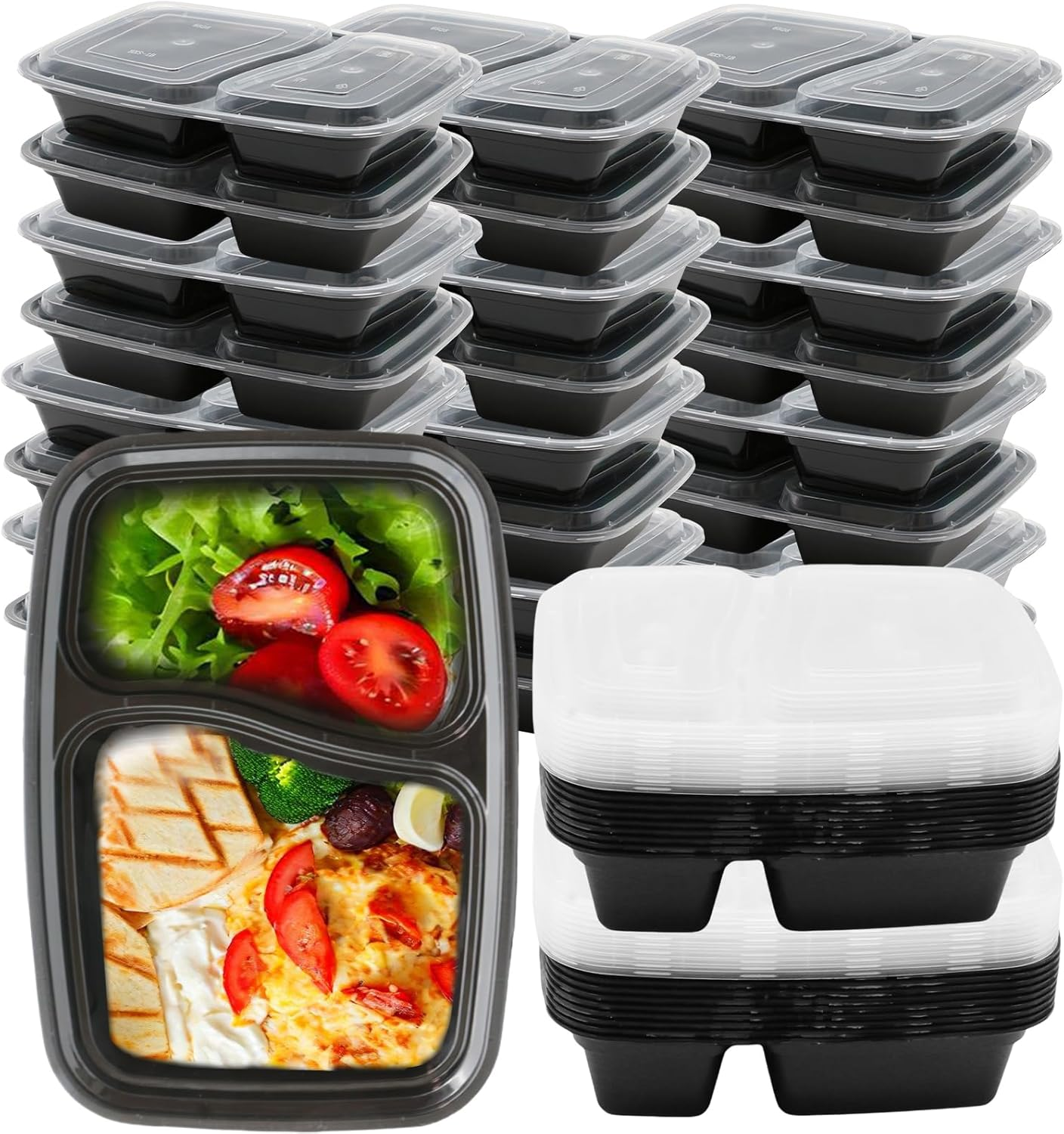 50 Pack 32OZ Meal Prep Containers Reusable 2 Compartment Food Storage,Extra Large &Thick Food Storage Containers with Lids,Durable Bento Boxes Bpa-Free, Stackable,Microwave,Dishwasher/Freezer Safe