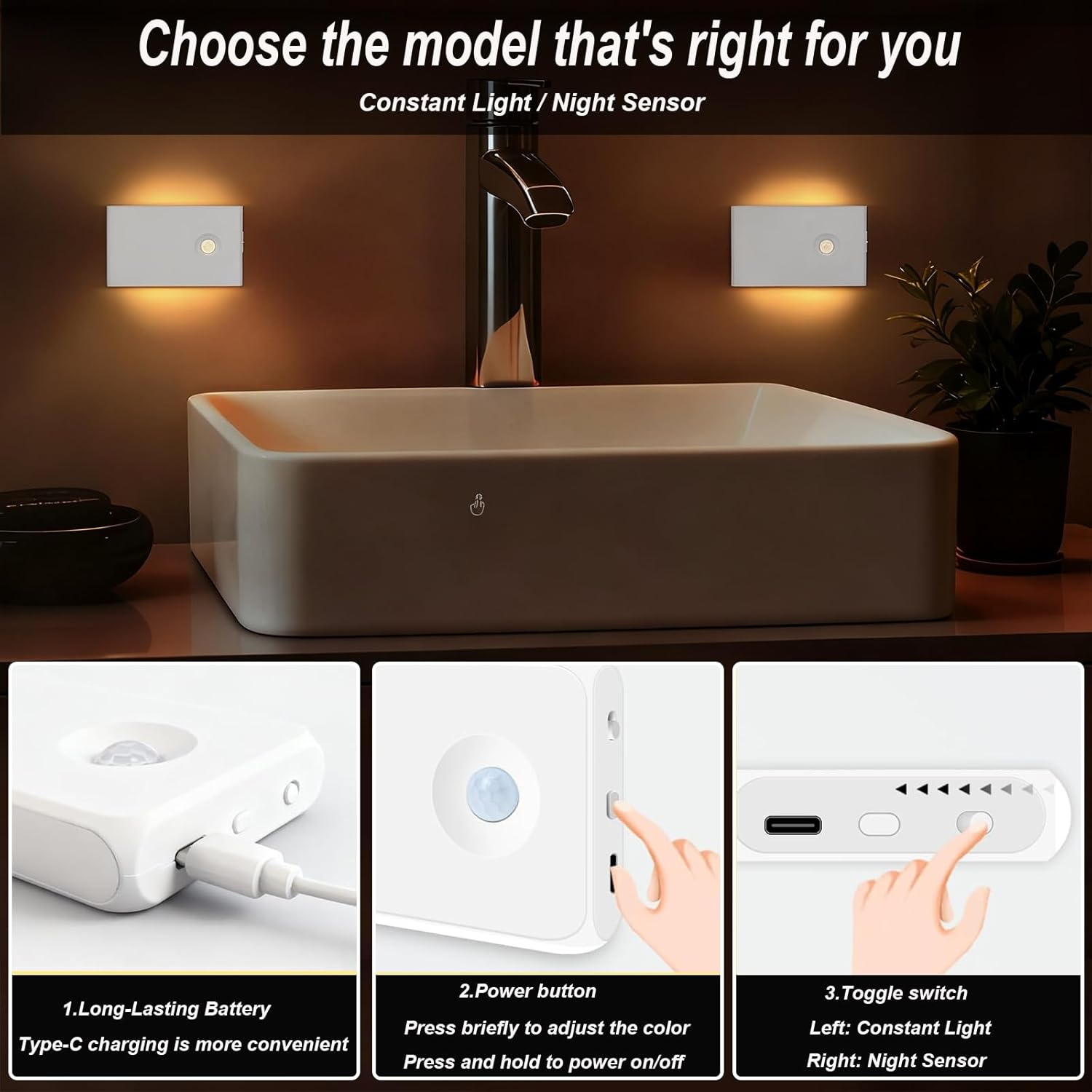 Motion Sensor Night Light, 600Mah Rechargeable Night Lights with Magnetic Base & Dusk to Dawn Sensor, Wireless Stair Lights Indoor Stick on Wall Night Lamp for Stairway Hallway Bedroom (4 Packs) image number 4