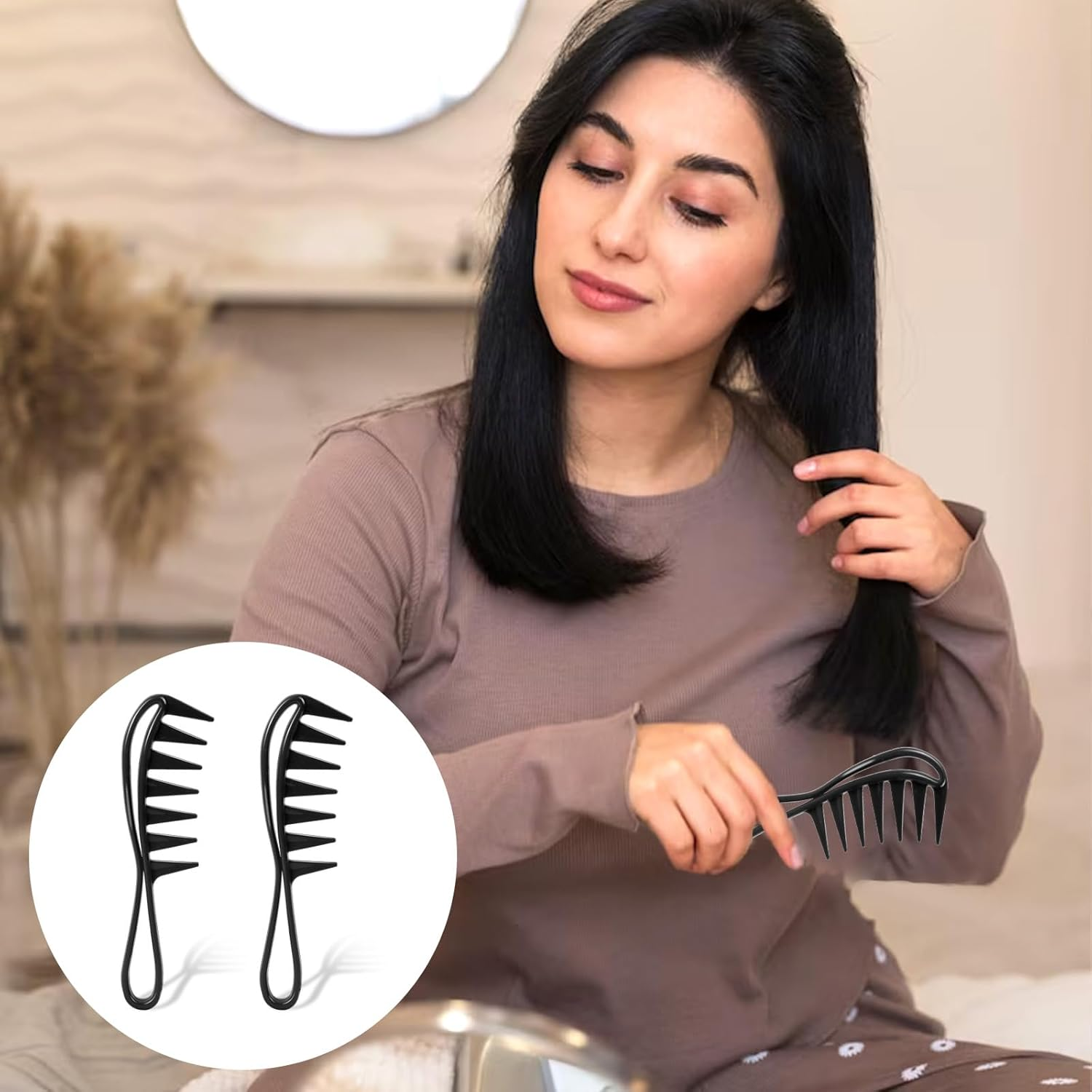 Pack of 2 Wide Tooth Combs, Black Curl Comb, Strands Comb, Wide Tooth Comb for Various Types of Hair, Hair Comb, Curling Comb for Home Salon, Hairdressing Comb image number 6