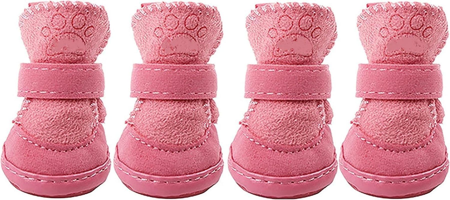 Small Dog Winter Booties, Cold Weahter Dog Shoes for Small Dogs, Boots for Cats, Set of 4 Pieces Snow Boots (Pink, 4) image number 4