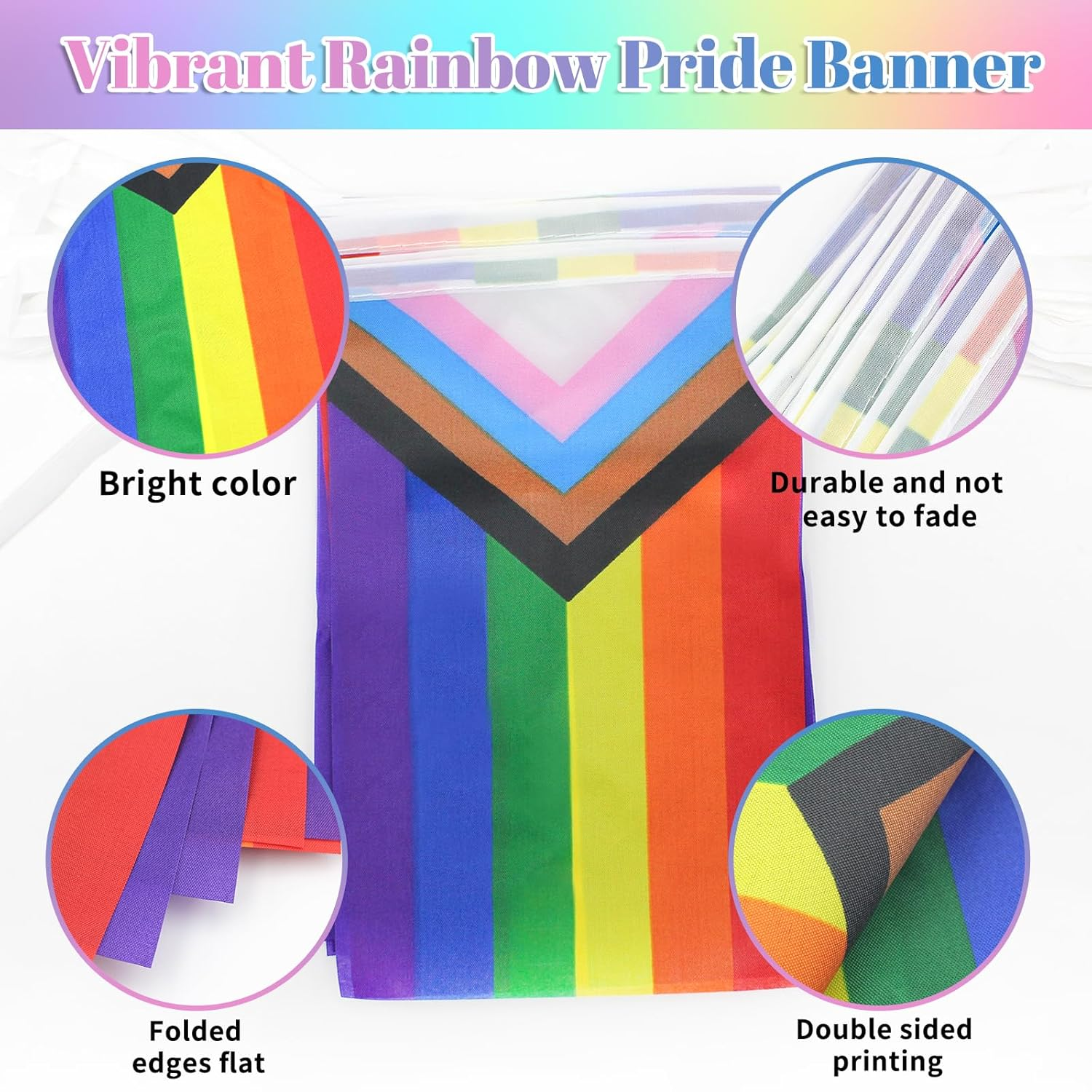 38Pcs/50Feet Progress Pride Flags Banner, LGBTQ Pride Rainbow Bunting with String for Garden Bar, Pride Banner Decorations for Outdoor Indoor Party Decoration Celebrating Month Events - Mixed Rainbow Flags X 1 image number 6