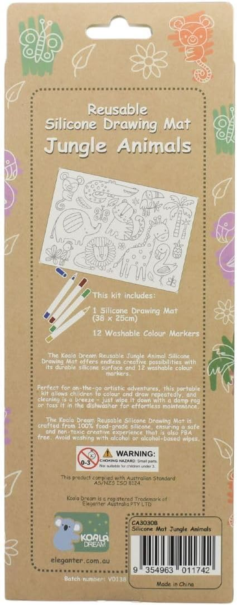 Koala Dream - CA3030B Reusable Silicone Drawing Mat-Jungle Animals- with 12 Washable Markers Perfect for Travel. image number 2